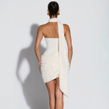 Winter Women's Casual Asymmetric Draped Sleeveless Bodycon Mini Dress