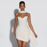 Winter Women's Casual Asymmetric Draped Sleeveless Bodycon Mini Dress