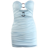 Women's Sexy Hollow Strapless Bodycon Mini Dress with Resin Ring