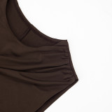 Spring Women's Solid Casual Asymmetric Ruched Tie Bodycon Dress
