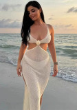 Summer Women's Solid Knitted Hollow Beach Cover-Up