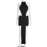 Spring Women's Solid Patchwork Hollow Sleeveless Bodycon Mini Dress