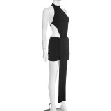 Spring Women's Solid Patchwork Hollow Sleeveless Bodycon Mini Dress