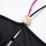 Spring Women's Casual Floral Halter Neck Lace-Up Slim Maxi Dress