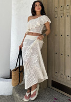 Women's Solid Sexy Knitted Beach Cover-Up Skirt Set