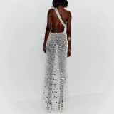 Spring/Summer Women's Sequin Slash Shoulder Holiday Loose Dress