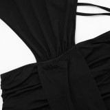 Spring Women's Solid Patchwork Hollow Sleeveless Bodycon Mini Dress