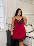 Plus Size Women's Lace Trim Hollow Strap Nightdress Lingerie
