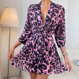 Women's Leopard Print Luxury Robe & Homewear Lingerie Set