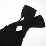Spring Women's Solid Ruched Hollow Low Back Sleeveless Maxi Dress