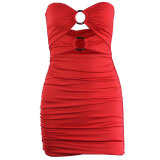 Women's Sexy Hollow Strapless Bodycon Mini Dress with Resin Ring