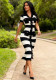 Women's Knitted Striped V-Neck Slit Bodycon Midi Dress