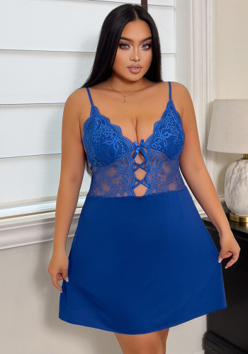 Plus Size Women's Lace Hollow See-Through Strap Nightdress Lingerie