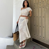 Women's Solid Sexy Knitted Beach Cover-Up Skirt Set