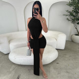 Spring Women's Solid Patchwork Hollow Sleeveless Bodycon Mini Dress