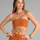 Spring Women's Sexy Strapless Lace-Up Bodycon Mini Dress
