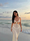 Summer Women's Solid Knitted Hollow Beach Cover-Up