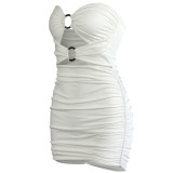 Women's Sexy Hollow Strapless Bodycon Mini Dress with Resin Ring