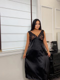 Women's Lace Patchwork Elegant Long Nightdress Lingerie