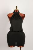 Women's Solid Halter Neck Low Back Sexy Bodycon Mini Dress