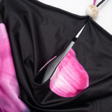 Spring Women's Casual Floral Halter Neck Lace-Up Slim Maxi Dress