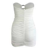 Women's Sexy Hollow Strapless Bodycon Mini Dress with Resin Ring