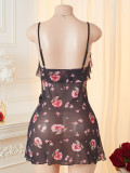 Women's Mesh Printed Lace Sexy Strap Nightdress Homewear