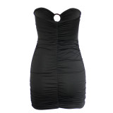 Women's Sexy Hollow Strapless Bodycon Mini Dress with Resin Ring