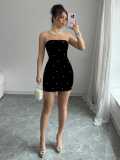 Women's Pearl Velvet Party Evening Dress