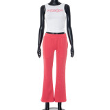 Women's Sexy Letter Print Sleeveless Crop Top and Pants Two-Piece Set