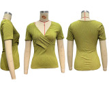 Women's Elegant Ribbed Short-Sleeve V-Neck T-Shirt