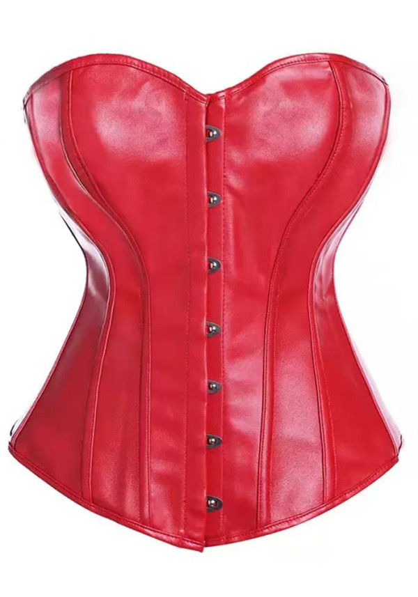 Women's PU Leather Bodysuit with Steel Buckle, Busty Shaping Underwear