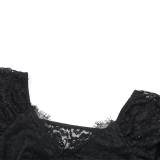 Women's Summer Lace Solid Sexy Short-Sleeve Jumpsuit