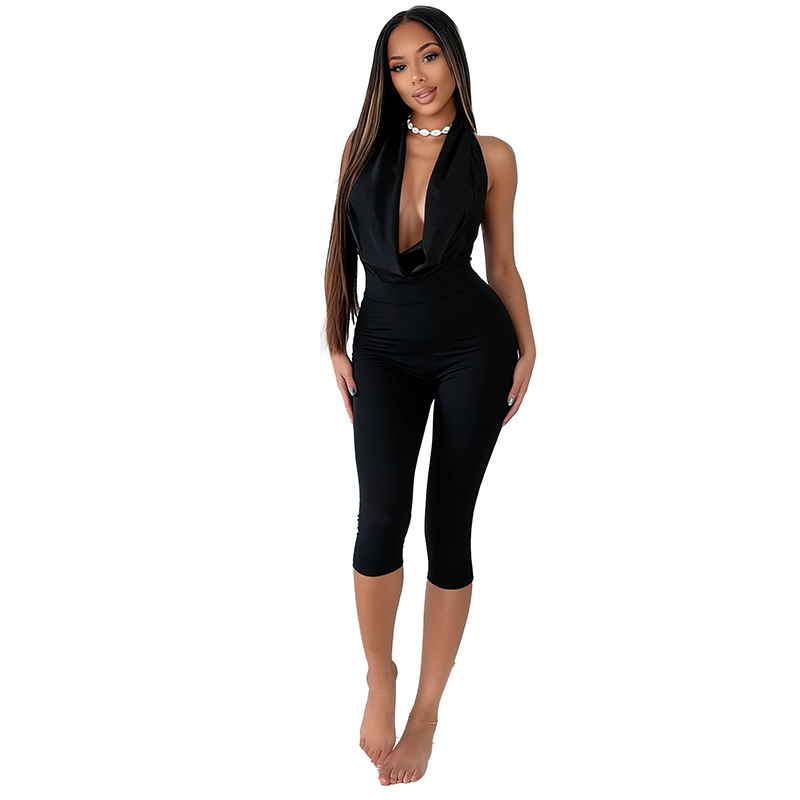 Draped Neck Backless Tie-Up Jumpsuit for Summer Evenings