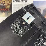 Women's Stretchy Embroidered Beaded Denim Pants