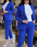 Women's Casual Solid Blazer and Pant Two-Piece Set