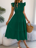 Women's Spring/Summer Solid Ruffle Edge Maxi Dress