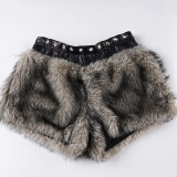 Women's Winter Solid Patchwork Furry Shorts