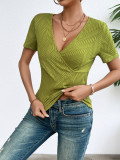 Women's Elegant Ribbed Short-Sleeve V-Neck T-Shirt