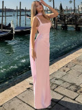 Women's Solid Scarf Neck Backless Pleated Dress