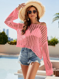 Women's Spring/Summer Knitting Cover-up Off-Shoulder Hollow-Out Knitting Top
