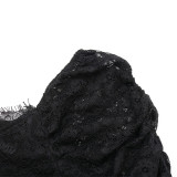 Women's Summer Lace Solid Sexy Short-Sleeve Jumpsuit