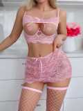 Women's Sexy Lace Bra Fishnet Stockings Fishnet Camisole Sexy Lingerie Four-Piece Set