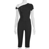 Women's Sexy Solid Slash Shoulder Knot Top and Pant Two-Piece Set