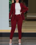 Women's Casual Solid Blazer and Pant Two-Piece Set