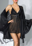 Women's Lace Black and White Sexy Camisole Nightgown Two-Piece Set