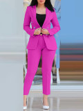 Women's Casual Solid Blazer and Pant Two-Piece Set