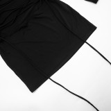 Women's Winter Solid Round Neck Hollow-out Lace-up Long-sleeved Bodycon Dress