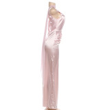 Women's Solid Scarf Neck Backless Pleated Dress