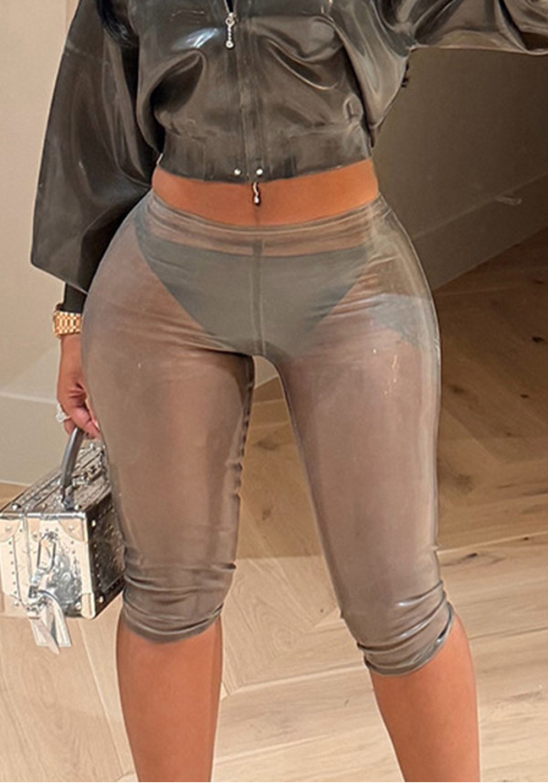 Women's Winter Solid Bright Mesh Stretchy See-Through Shorts